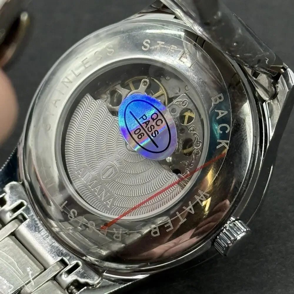 AIMANA Automatic Mechanical Watch Black Open Heart Dial Exhibition Caseback
